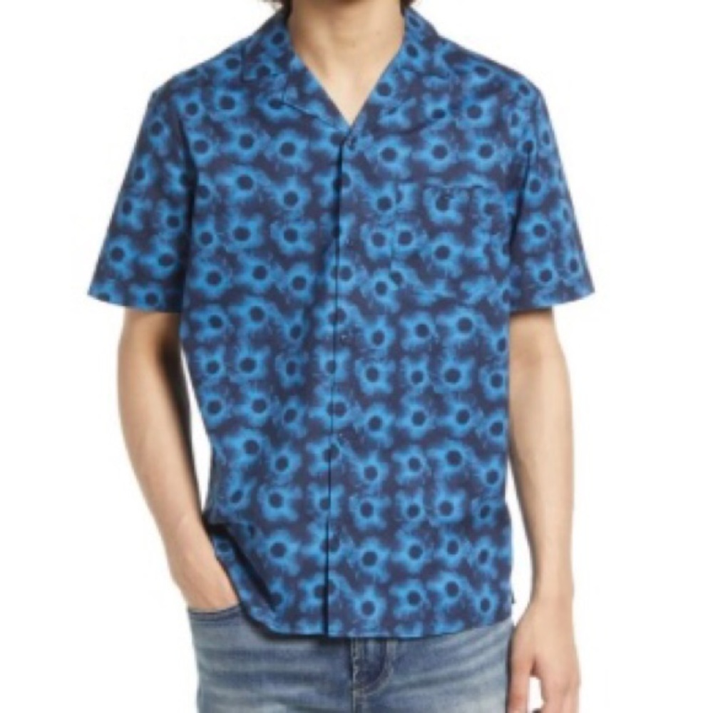 Abound NWT Sz L  Black/Pink Digital Poppy Graphic Short Sleeve Poplin Shirt - Picture 5 of 6